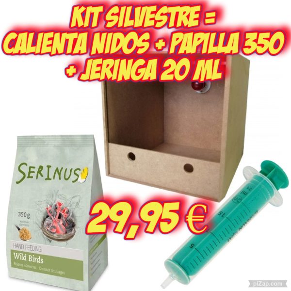 KIT SILVESTRE , ( Calienta nidos economico + PAPILLA Silvestre 350 Serinus + Jeringa 20 Ml para embuche )